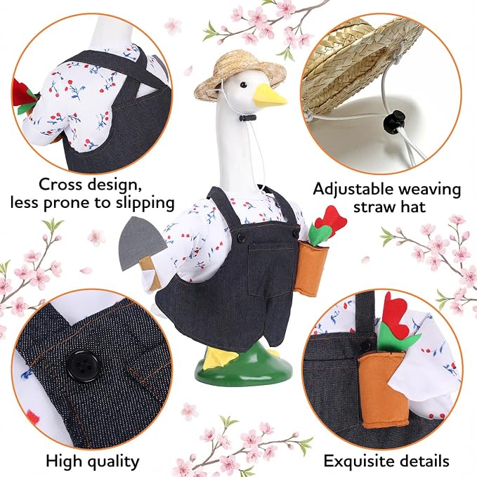 23" Gardener Porch Goose Outfit for Front Yard Lawn Seasonal Decor | Funny Summe Cement Geese Clothes for Duck Plastic Statue