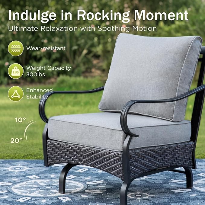 PHI VILLA Patio Furniture Set, Extra Large Wicker & Metal Outdoor Conversation Set Patio Sectional Sofa Set with Waterproof Thick Cushions for Porch, Poolside, Deck(7 Pieces, Grey)