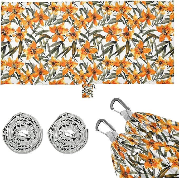 Camping Hammock Outdoor Hammocks for Outside Orange Floral Flowers Beach Trees Portable Lightweight with Pockets Tree Straps Indoor Small