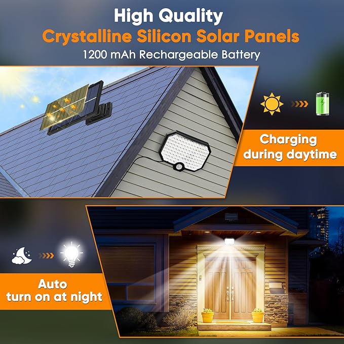 Solar Lights Outdoor Waterproof Motion Sensor Outdoor Flood Lights with 16.5ft Cable,120°Wide Angle Dusk to Dawn Solar Security Split Lights for Yard Garage Porch Shed Barn,LED 6500K,2 Pack