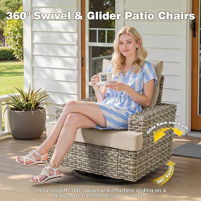 15-Piece Outdoor Sectional Sofa Set w/ 54" Fire Pit – L-Shaped Wicker Patio Furniture, Deep Seating & Swivel Rockers, Beige
