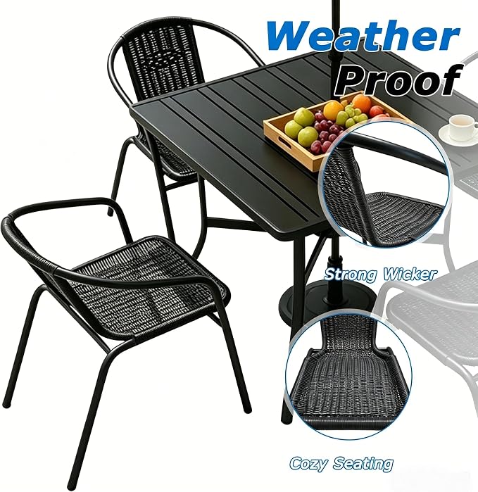 8 Pack Black Stackable Outdoor Rattan Chairs, All-Weather Patio Seating for Balcony Porch Lawn, Small Patio Furniture Set for Front Porch Decor & Outdoor Spaces