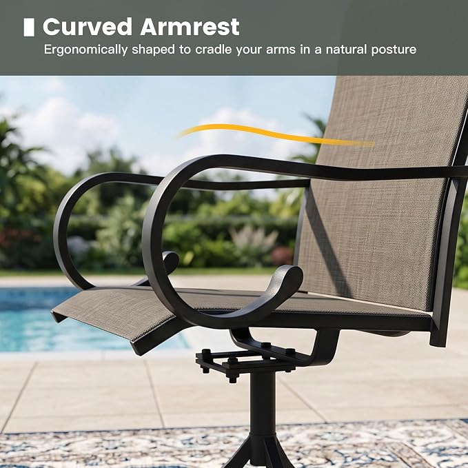 7 Pieces Patio Dining Set, 6 Outdoor Swivel Dining Chairs with 50.1" Round Metal Outdoor Dining Table with Umbrella Hole for Garden Backyard Deck, Mixed Brown & Black