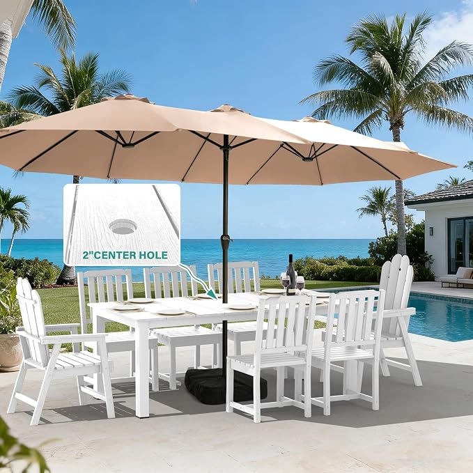 9 Piece Outdoor Table and Chairs Set, HDPE Dining Furniture, White | 75.2” table,8 seat outdoor dining table set, mixed chair HDPE and ALU, moisture and UV, low maintenance outdoor furniture