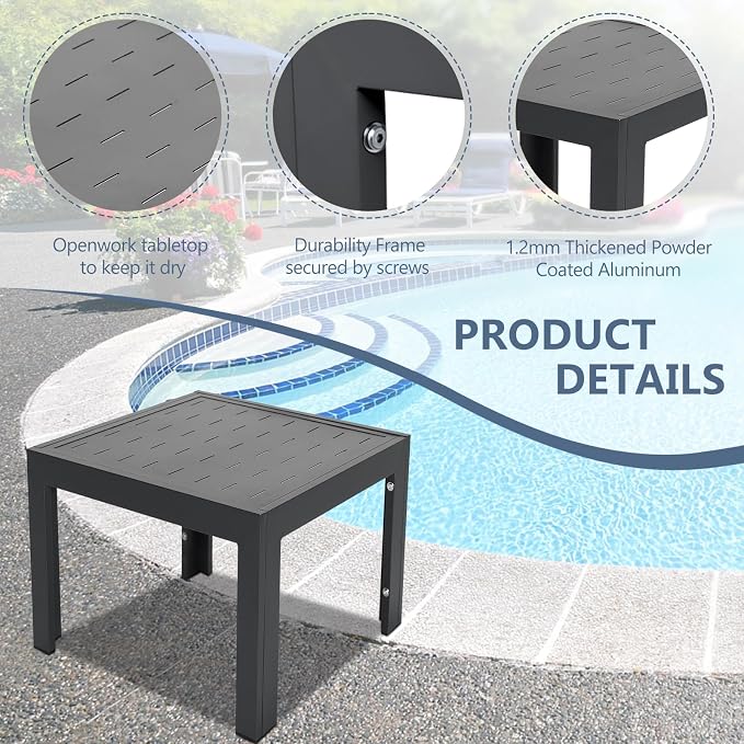 RADIATA 11 Pcs Modern Aluminum Outdoor Patio Furniture Set with Firepit Table & Side Table, Extra Large All-Weather Modular Sectional Couch, 29" Wide Deep Seating Conversation Sofa for Deck, Dark Grey