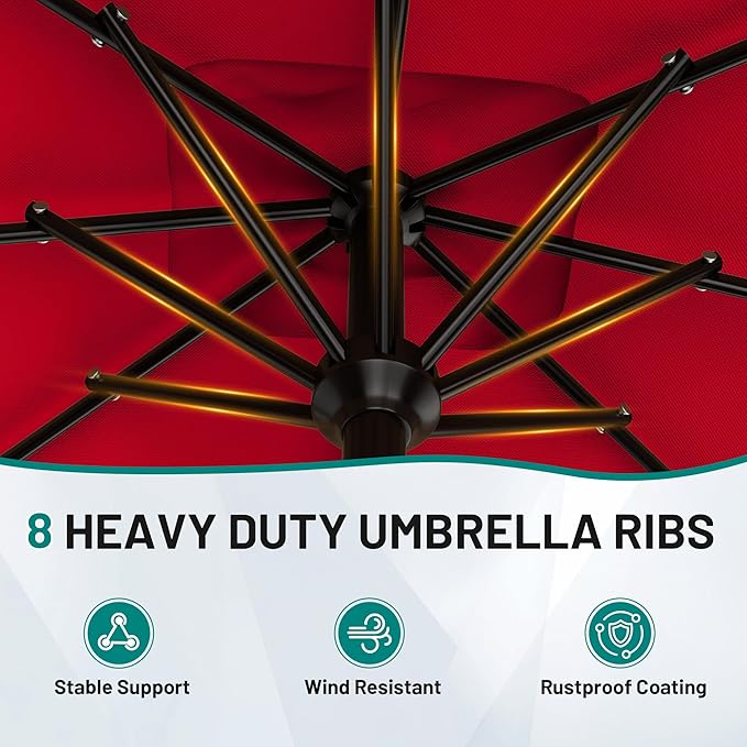 AreShark 8' x 10' Rectangle Patio Umbrellas for Outdoor, Outdoor Table Umbrella, Large Outdoor Patio Umbrellas with 8 Sturdy Ribs for Pool, Garden, Market (Red)