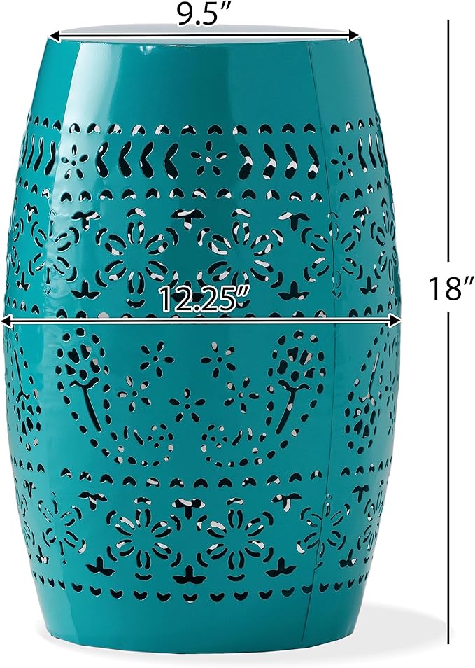 12" Outdoor Side Table, Decorative Cutout Metal Round Side Table, Multi Functional - Coffee Table, Night Stand, Plant Stand for Patio, Garden, Backyard, Gazebo Indoor (Teal)
