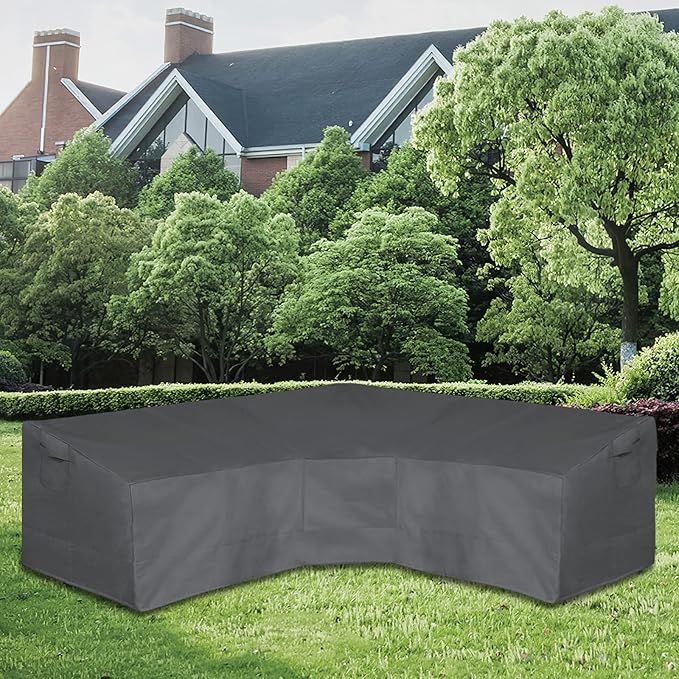 Easy-Going Patio V-Shaped Sectional Sofa Cover, Waterproof Outdoor Sectional Cover,Heavy Duty Garden Furniture Cover with Air Vent 89" L (on Each Side) x 33.5" D x 31" H, Dark Gray