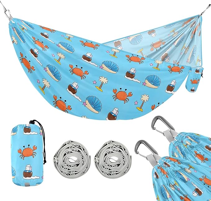 Camping Hammock Outdoor Hammocks for Outside Crab Shell Coconut Tree Beach Trees Portable Lightweight with Pockets Tree Straps Indoor