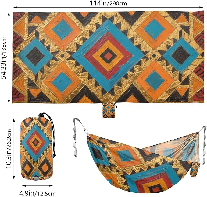 Bohemian Blue and Gold Patterns 330lb Capacity Camping Hammock Cloth Hammock for Outside Camping Essentials hamaca para Patio Exterior