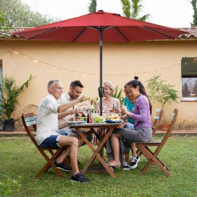 Sun-Ray 9' Round Patio Umbrella with Push-Button Tilt and Hand Crank Lift System, Market Umbrella for Porch, Deck, and Patio