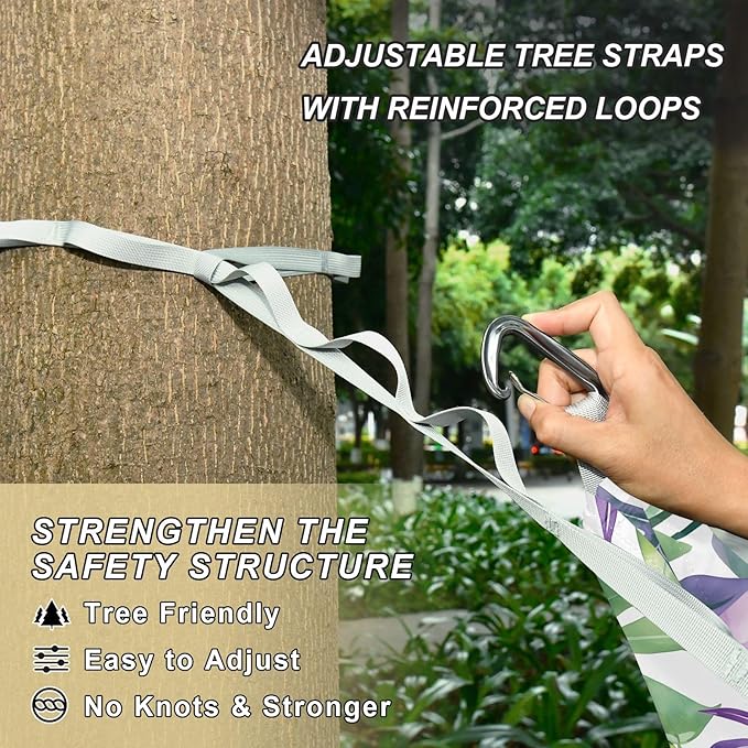 Camping Hammock Outdoor Hammocks for Outside Green Purple Tropical Leaf Beach Trees Portable Lightweight with Pockets Tree Straps Indoor Small