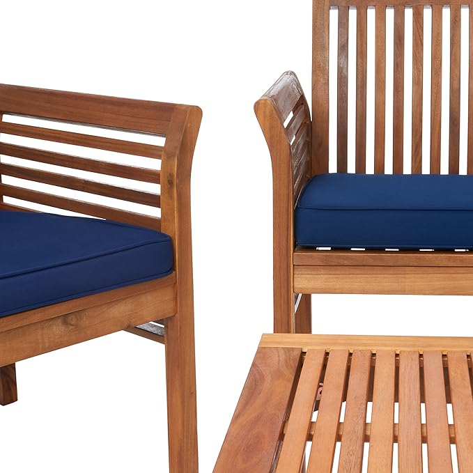 SAFAVIEH Outdoor Collection Carson Natural/ Navy Cushions 4-Piece Conversation Patio Set