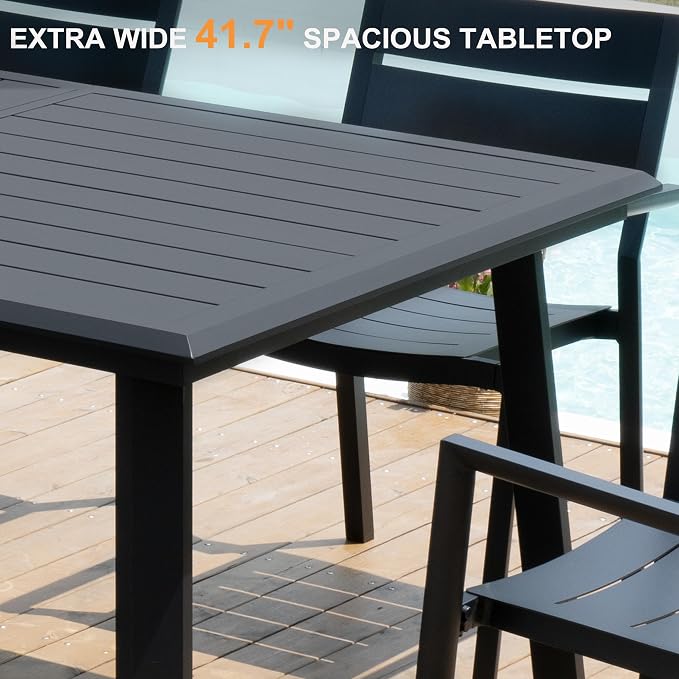 Pellebant Aluminum 94" Outdoor Dining Table for 8-10, Large Patio Table with 41.7" Wide Top & Umbrella Hole, Weather-Resistant Sturdy Frame for Deck, Porch, Backyard