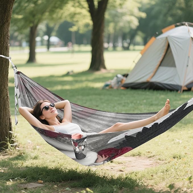White Lolita Anime Girl White Dragon Hammocks Foldable Hanging Hammock for Indoor Outdoor Patio