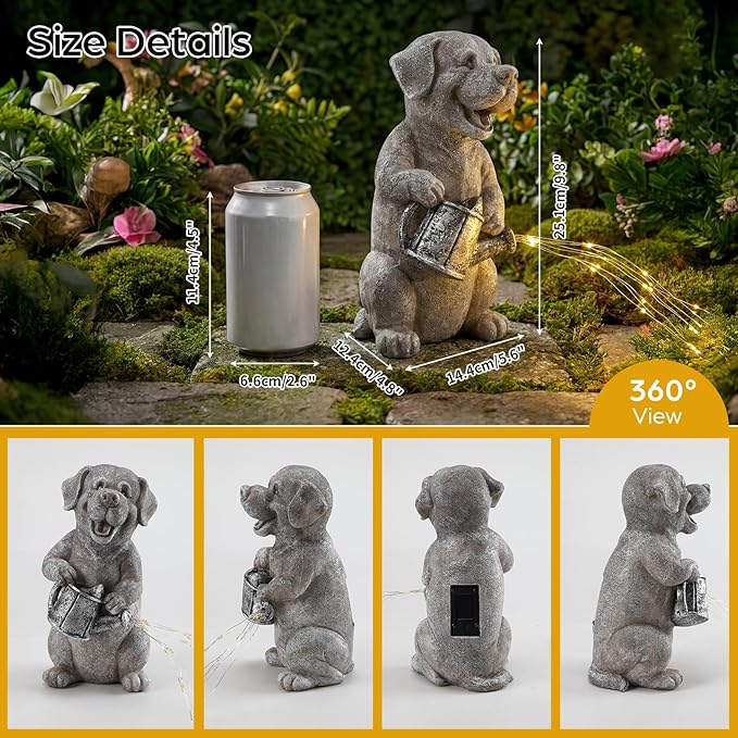 Lavezee Dog Statues Outdoor with String Lights for Garden Decor, Dog Garden Statue for Patio Lawn Porch Walkway Yard Decoration, Ideal Gifts for Dog Lovers Women Mom Grandma