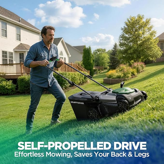 18" Electric Lawn Mower, 40V Self-Propelled Cordless Lawn Mower with 2x5.0Ah Batteries, Brushless Motor, 2-in-1 Mulching & Bagging, 6-Position Height Adjustment, for Small to Medium Yards