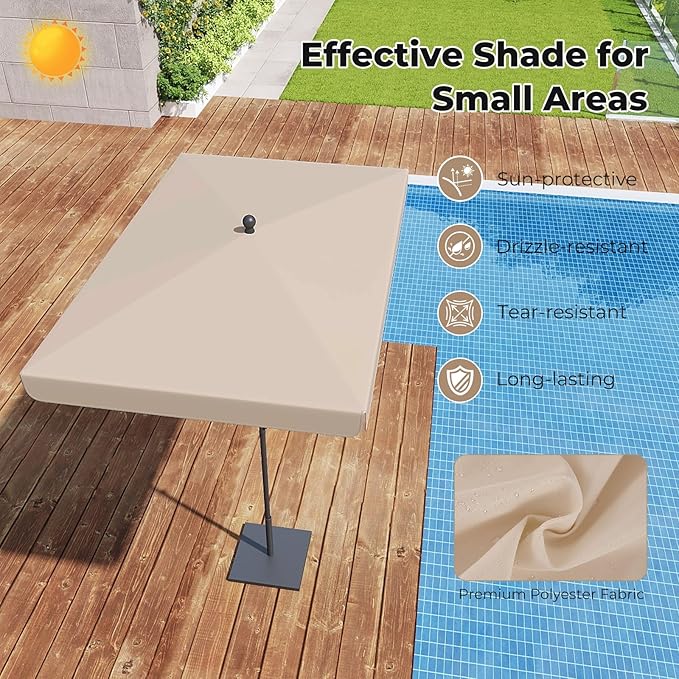 Tangkula 6.5 x 4.3 FT Rectangular Patio Umbrella, Portable Outdoor Market Table Umbrella with Push Button Tilt for Balcony Garden Backyard Deck Pool (Beige)