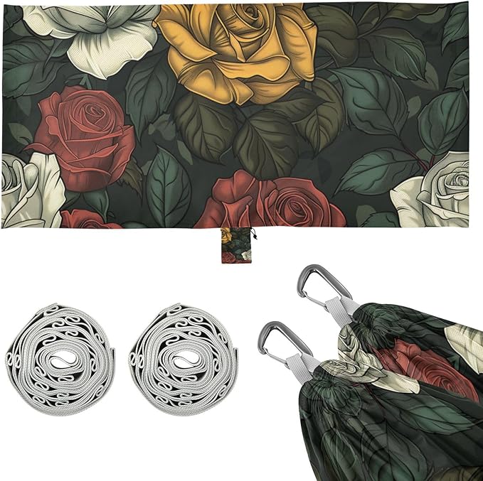 Red Yellow White Roses 330lb Capacity Camping Hammocks with Tree Straps Backyard Hammock for Indoor Outdoor Patio hamaca de Algodon para Jardin