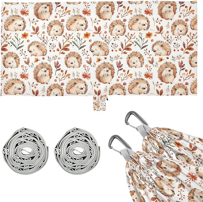 Camping Hammock Outdoor Hammocks for Outside Hedgehog Leaves Flower Beach Trees Portable Lightweight with Pockets Tree Straps Indoor