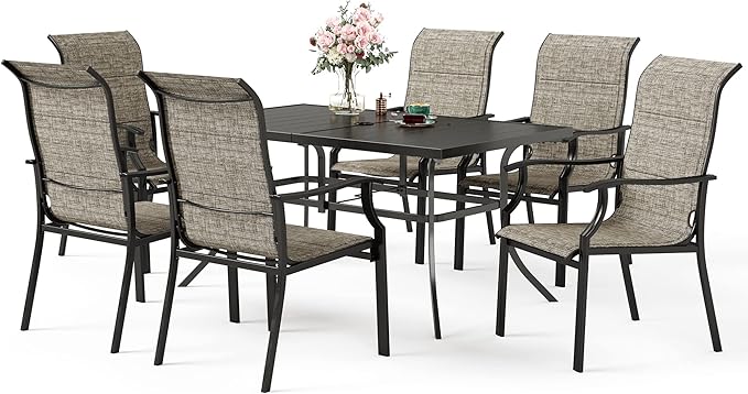 SUNSHINE VALLEY 7 Piece Patio Dining Sets for 6, Metal Outdoor Table and Chairs Set with 1 Patio Dining Table(1.57-1.9" Hole) and 6 Textilene Patio Dining Chairs, Outdoor Dining Set for Deck Backyard