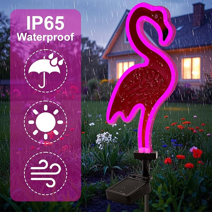 Solar Flamingo Pink Neon Light, 2Pack Pink Flamingos for Yard, Flamingo Gifts for Mothers Day Mom Women Path Light for Lawn Patio Walkway Decor