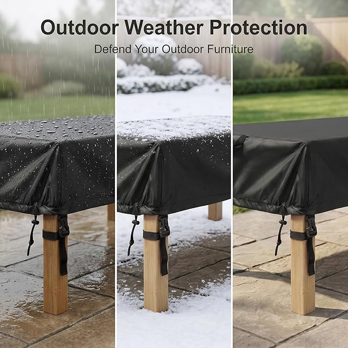 WOMACO Patio Rectangle Table Covers, Waterproof Patio Furniture Covers, UV Resistant Outdoor Cover for Rectangular Table, Black - 72.8" x 35.5"