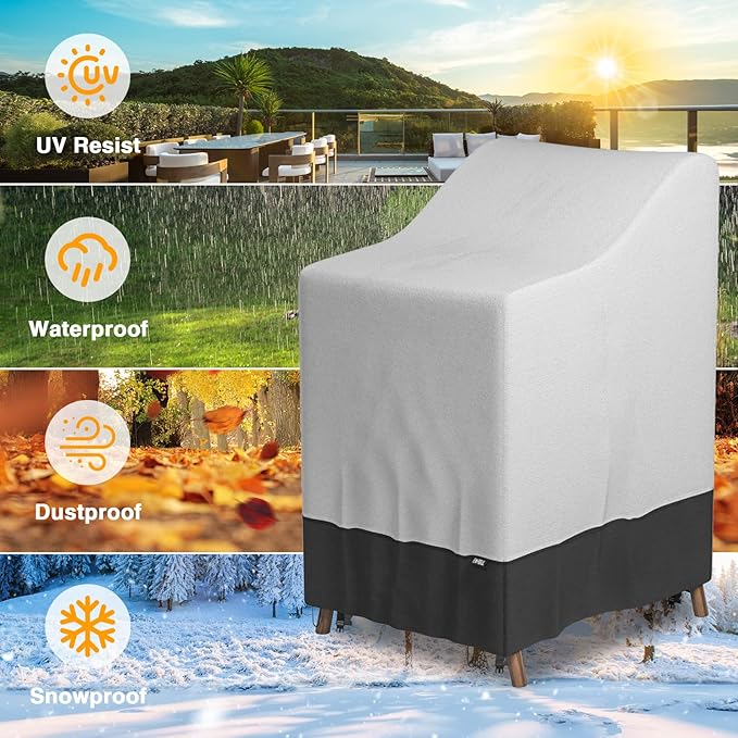 EVRBUL Stackable Patio Chair Cover Heavy Duty 420D Outdoor Chair Cover Waterproof and All Weather Protection Fit for 4-6 Stackable Dining Chairs 36"Lx28"Wx47"H