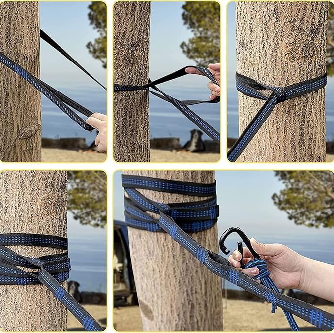 Outdoor Cotton Hammock, Camping Portable Hammock with Tree Straps, Lightweight Nylon Hammock with Carabiners, for Beach Travel Garden (Color : Blue, Size : 300x200cm)