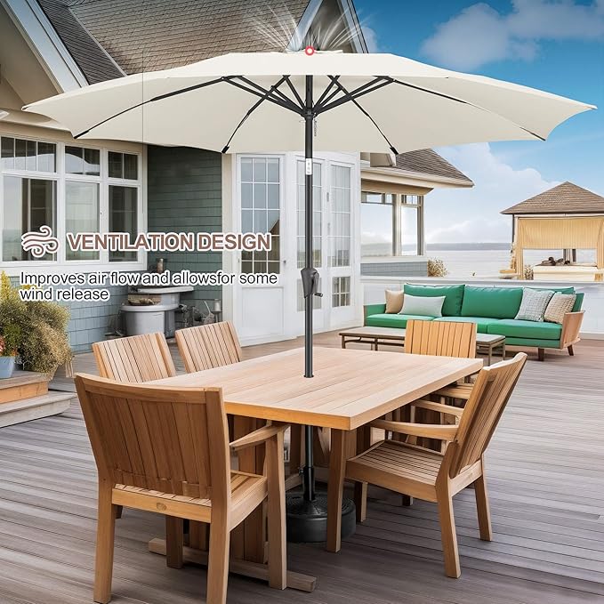 FLAME&SHADE 11 ft Patio Umbrella - Table Umbrella Outdoor with Push Button Tilt and Crank, UV Protection, 8 Sturdy Ribs, Market Umbrella for Garden, Deck, Backyard, Lawn, Pool and Beach(Ivory)