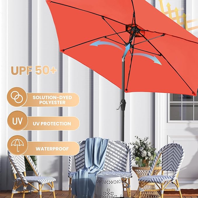 Ayge 7.5FT Large Outdoor Patio Umbrella Market Table Umbrella-UV Resistant, Easy Push Button Tilt and Crank, 6 Sturdy Fiberglass Ribs Heavy-Duty Pool Umbrella for Deck, Backyard,Garden, Yard,Orange