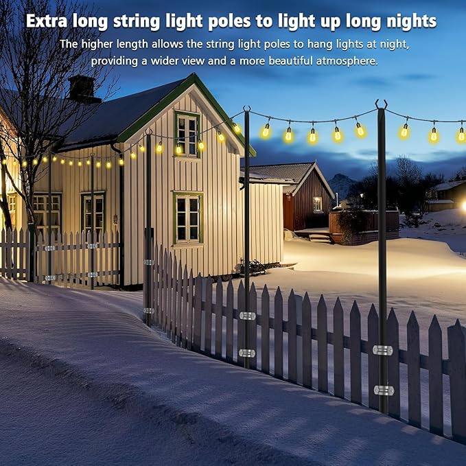 NUERPO 2 Pack String Light Poles,Metal Poles for Hanging Outdoor Light Strings,2 Pack 10 FT Light Poles Stand for Outside Garden,Patio,Wedding,Backyard,Deck,Party