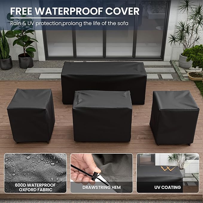 Amopatio Patio Furniture with Fire Pit, 6 Pcs Aluminum Outdoor Sectional Metal Patio Sofa Sets with Aluminum Fire Pit Table for Backyard(Included Waterproof Covers)