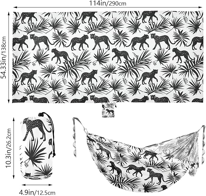Camping Hammock Outdoor Hammocks for Outside Silhouettes of Leopards Beach Trees Portable Lightweight with Pockets Tree Straps Indoor