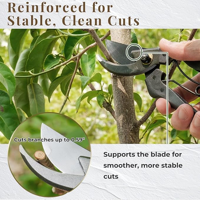 Wablade Japanese Pruning Shears Made in Japan, 7.9 Inch Bypass Hand Pruner for Live Branches up to 0.59 Inch, Alloy Steel Blade Garden Shears for Clean Controlled Cutting (Standard Model)