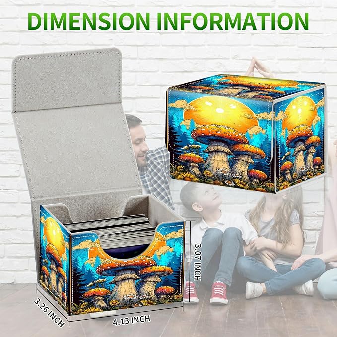 Card Deck Box for MTG, Cards Storage Box Fits 120+ Sleeved, Leather Small Size Strong Magnetic Closing Card Case for Board Games Magic TCG CCG Baseball Collection, Strawberry Cat
