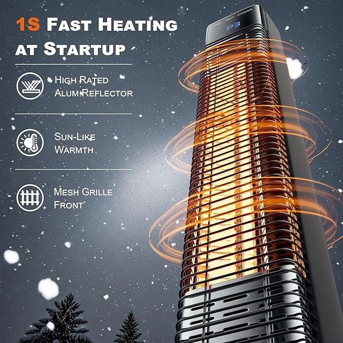 Landeagle Patio Heater for Outdoor,1500W Electric Infrared Radiant Heaters with Remote for Garage Bedroom Backyard, Room Space Heater with 24H Timer,3 Heat Settings,Tip-over Protection for Indoor, 35"