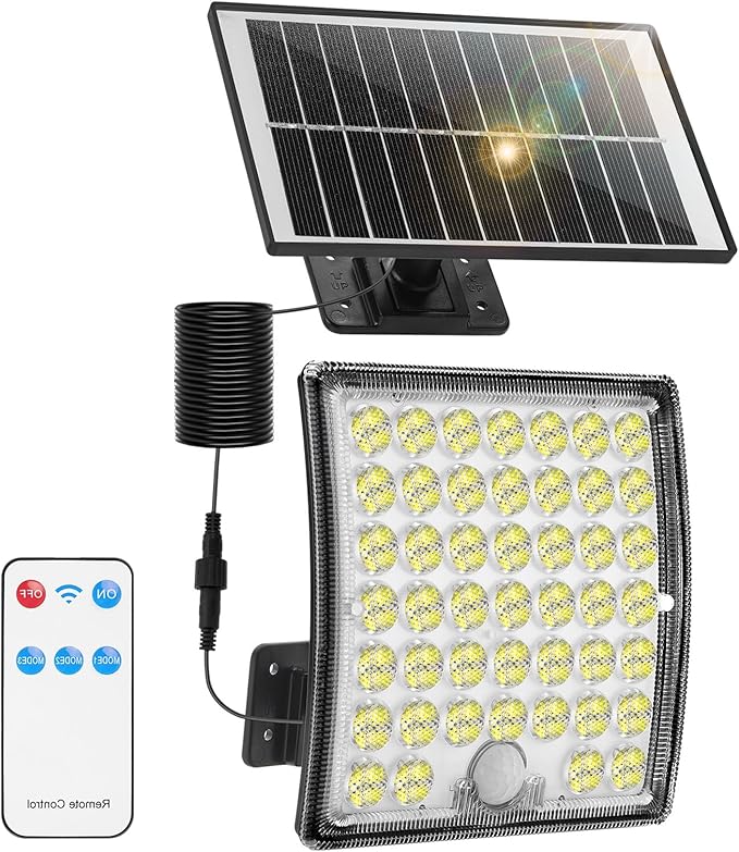 Solar Lights Outdoor Waterproof Motion Sensor Security Lights with Remote, 3 Modes 184 LED 150% Bright Upgraded Convex Lens, 16.4 Ft Cord, Outdoor Light for Patio, Shed, Barn, Garage