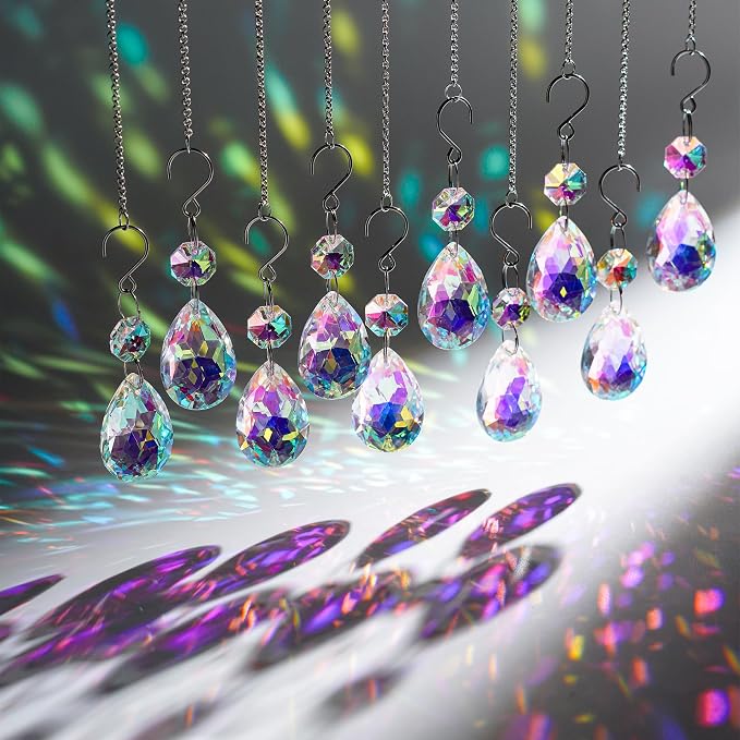 10 Pcs 3 Inch AB Crystal Bauhinia Prisms Chandelier Decor | AB Color Crystal Bauhinia Prisms Pendants Chandelier Replacement Beads Suncatcher Hanging for Window Wedding DIY Craft Decor