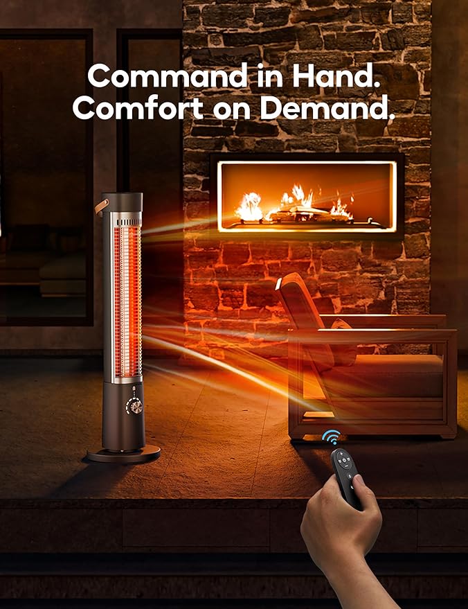 Patio Heater for Outdoor Use, Infrared Electric Outdoor Heater, 1500W Instant Heating, 60-Degree Oscillation, 9 Heat Levels, 9H Timer, Remote, for Garage, Backyard, Large Room, Indoor, 32.2", Black