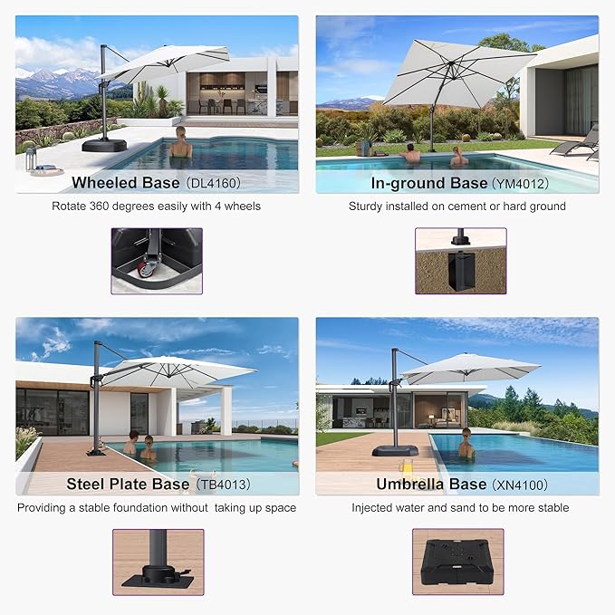 PURPLE LEAF 8' X 8' Patio Umbrella for Pool 7' High Offset Outdoor Cantilever Umbrella Swimming Pool Umbrella with 360°Rotation for Poolside White