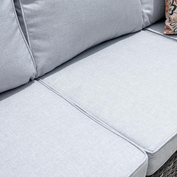 HOOOWOOO 6-Piece Patio Furniture Set–Stylish,Comfortable Outdoor Rattan Sofa Set with 2 Chairs,2 Ottoamns and Coffee Table,Weather-Resistant Patio Conversation Set for Deck,Garden,Balcony (Grey)