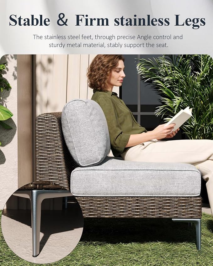 LayinSun 9-Piece Wicker Rattan Patio Furniture Set, Deep Seating Outdoor Modular Sectional Sofa Conversation Set with Thick Cushions for Lawn, Garden