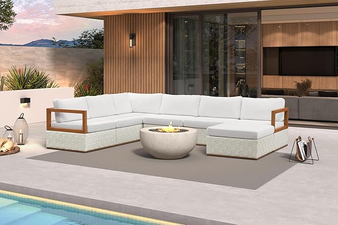 PURPLE LEAF Patio Outdoor Furniture Set 7 Pieces, Premium Leather Outdoor Couch Sectional Sofa, L-Shaped Patio Conversation Sets with Olefin Cushions, Patio Couch for Porch, Balcony, Garden, White