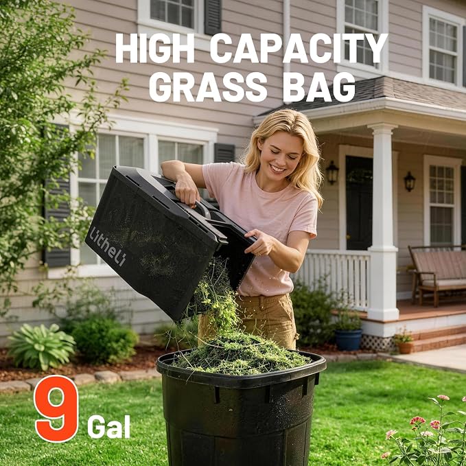 Litheli Cordless Lawn Mower 14 Inch, Brushless Battery Powered Push Mower with 2x5Ah Batteries, 5-Position Height Adjustment, 9-Gallon Bag, Lightweight Grass Cutter for Garden Yard Farm