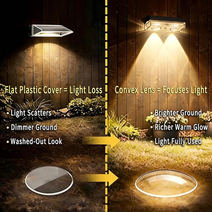 Solar Fence Lights Outdoor, Brighter Focused Lens Solar Powered Wall Lighting, Waterproof LED for Outside Up to 12+ Hrs | Backyard/Railing/Step/Patio/Wall Decor & Renovation (12 Pack)