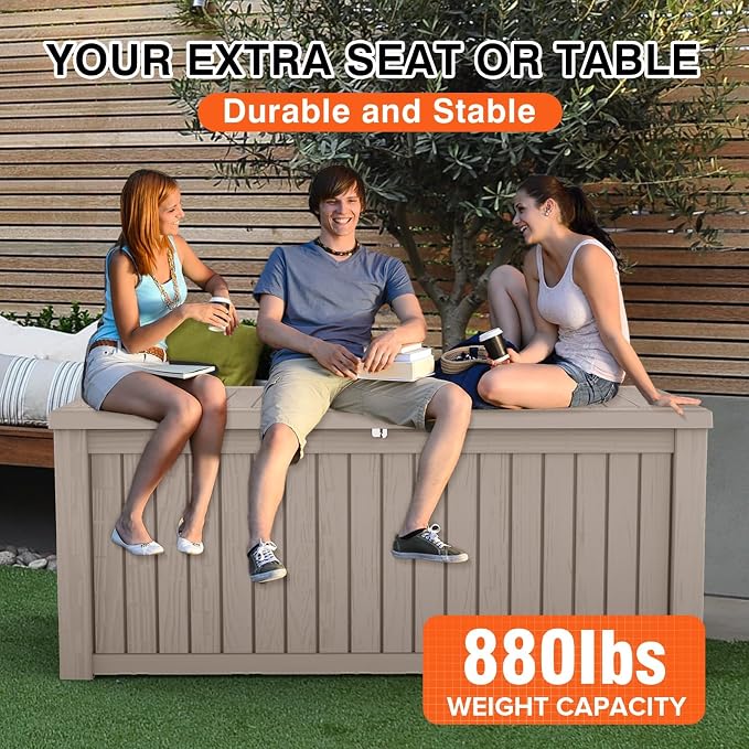 Outdoor Storage Box 180GAL Waterproof Resin Deck Box,UV-Resistant Lockable Package Delivery Bin for Garden Tools,Large Patio Outside Cushions,Pool Accessories Supplies,Chest,Light Coffee