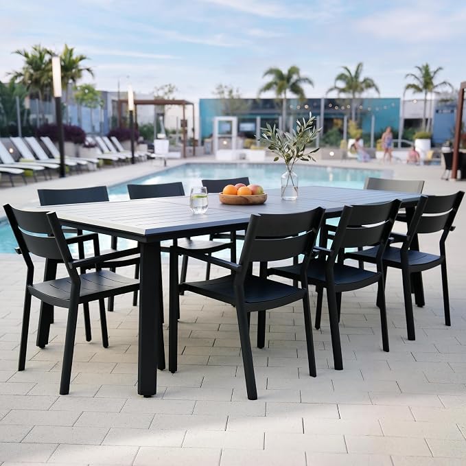 Outdoor Dining Table for 8, 83" Aluminum Patio Table | 1.57-1.97" Adjustable Umbrella Hole Rectangle All Weather Outside Table for Lawn Backyard Garden