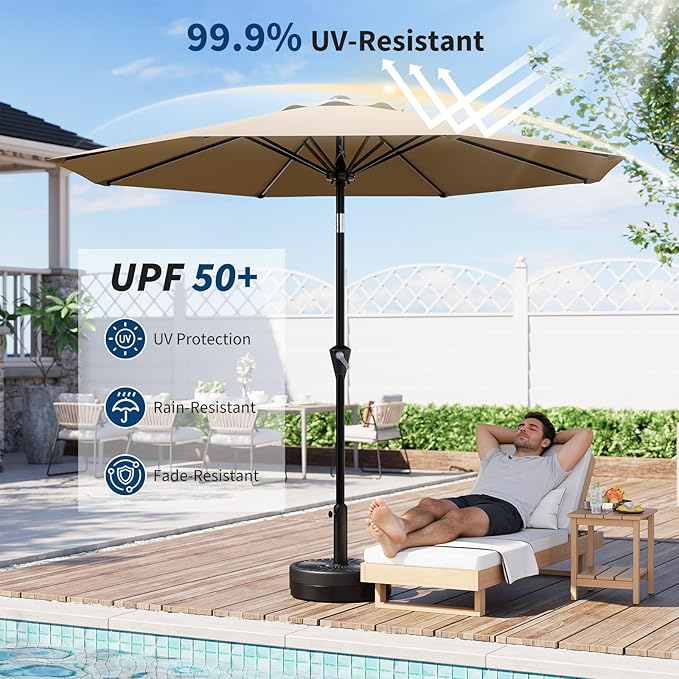 Garvee 9FT Patio Umbrella - Outdoor Table Umbrella with Smooth Crank Lift, Push Button Tilt and 8 Sturdy Ribs - Market Umbrella UV Protection Waterproof for Pool, Deck, Yard, Garden