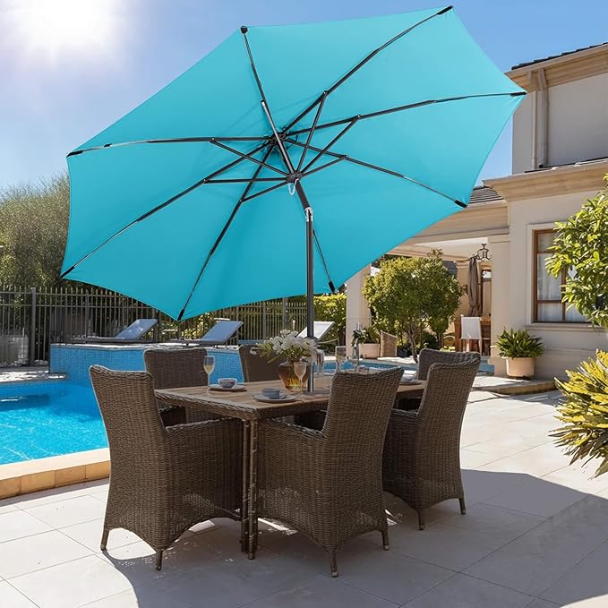 10ft Outdoor Patio Umbrella - Table Umbrella Waterproof UV Protection, Sombrillas de Patio with Push Button Tilt, Sun Umbrella for Pool, Porch, Garden, Deck, Backyard (Aqua Blue)